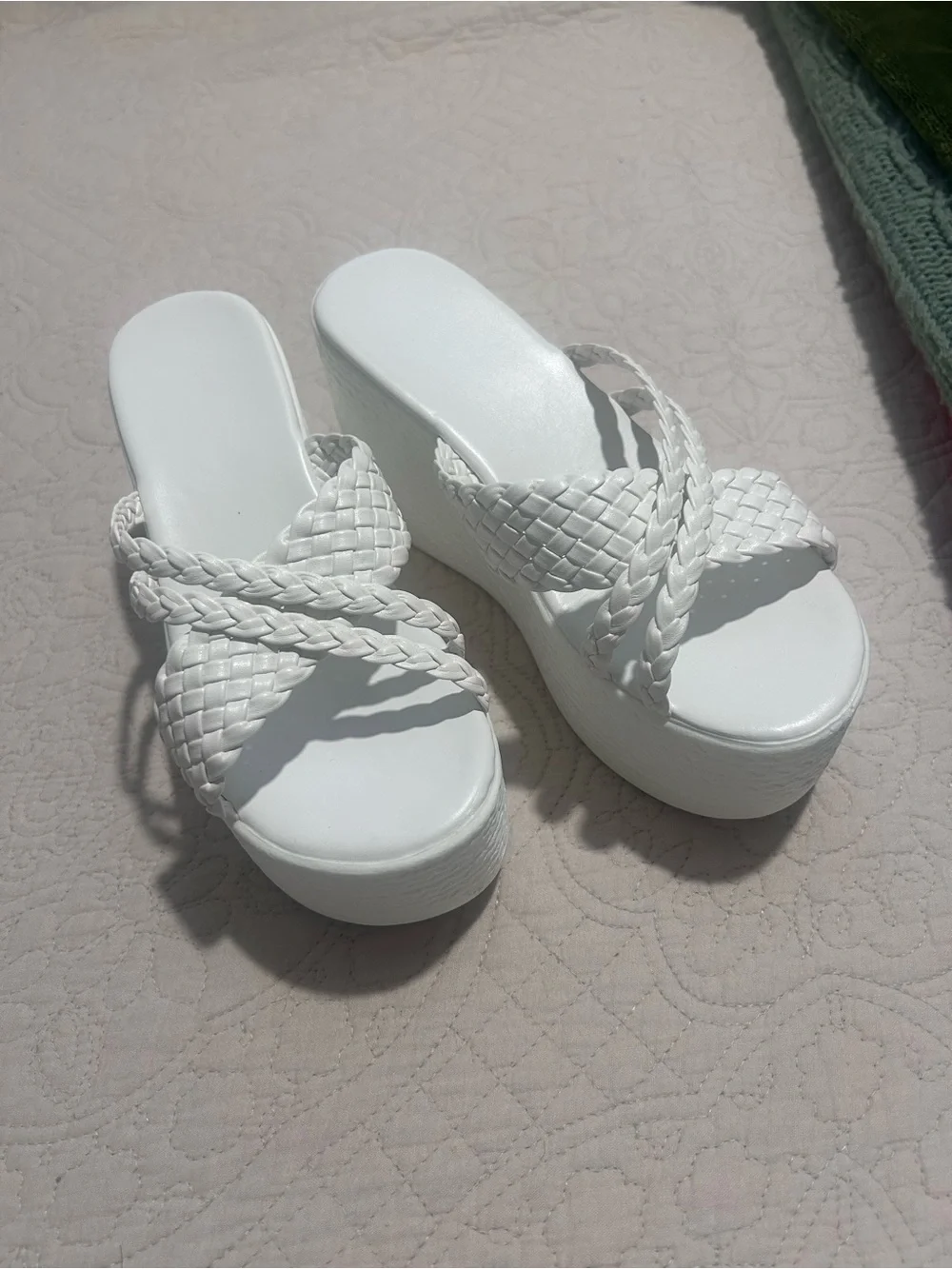 SHEIN White Woven Braided Platform Slide Sandals